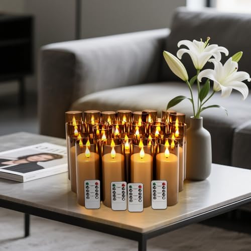 YOROXRG Halloween Decoration Flickering Flameless Candles Battery Operated Timer Led Pillar Candles with Realistic Moving Wick Candles for Home Decor 24 Pack (D2.2 xH 5" 6" 7")(Grey) - Image 4