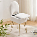 Gitrah White Vanity Chair with Storage, Folding Back Faux Fur Vanity Stool, Makeup Ottoman with Gold Legs for Bedroom/Bathroom by Gitrah