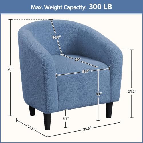 Yaheetech Small 25.5in Wide Sherpa Barrel Accent Chair for Bedroom, Blue - Image 3