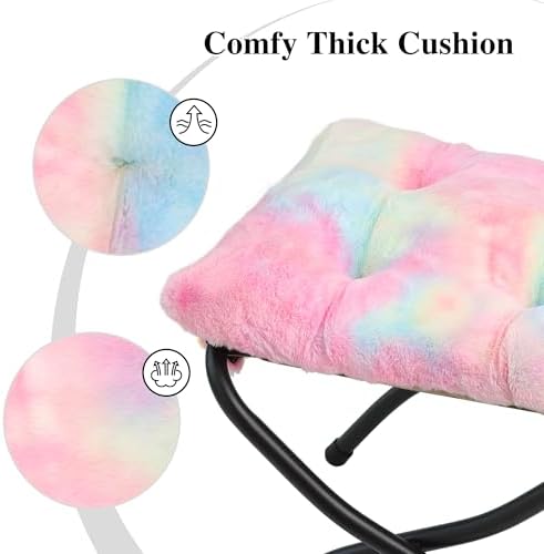15"(H) Folding Ottoman, Foldable Footrest Stool, Portable Small Foot Stool for Couch, Collapsible Foot Rest Ottoman for Sofa, Accent Padded Ottomans for Living Room, Bedroom, Rainbow - Image 4