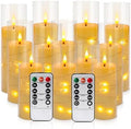 YOROXRG Flickering Flameless Candles Battery Operated with Remote,Led Pillar Candles with Realistic Moving Wick Candles for Halloween,Christmas,Home Decor Pack of 12 (D2.2 xH 5" 6" 7")(White) by YOROXRG