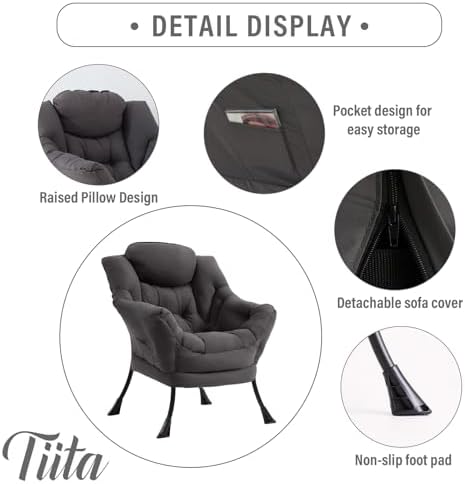 Tiita Lazy Chair for Adults, Comfy Reading Accent Chair, Dark Grey Single - Image 4