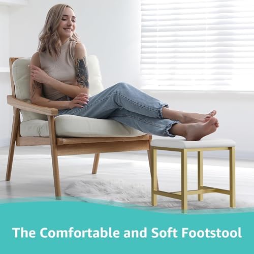 Small Vanity Stool, Cute Vanity Stools with Cushion, White Gold Makeup Vanity Chair for Small Spaces, Living Room, Bedroom, Bathroom, Entryway, Ottoman Foot Rest for Couch Sillas Modern - Image 4