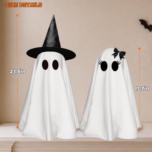 2 Pack 24 Inch Halloween Ghost Decorations, Light Up Ghosts with Witch Hats, DIY Spooky Ghost Decor with LED Lights for Porch Yard Lawn Garden Home Halloween Party - Image 2