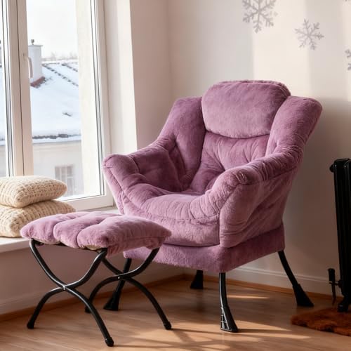Welnow Lazy Chair with Ottoman, Reading Chair with Footrest,Mauve Purple - Image 2