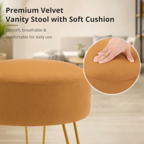 LUE BONA Vanity Stool, Mustard Yellow Vanity Stools for Makeup Room, Round Ottoman Foot Stool, Suede Footrest Vanity Chair for Bathroom Vanity, Bedroom, Living Room, Entryway, Offices - Image 6
