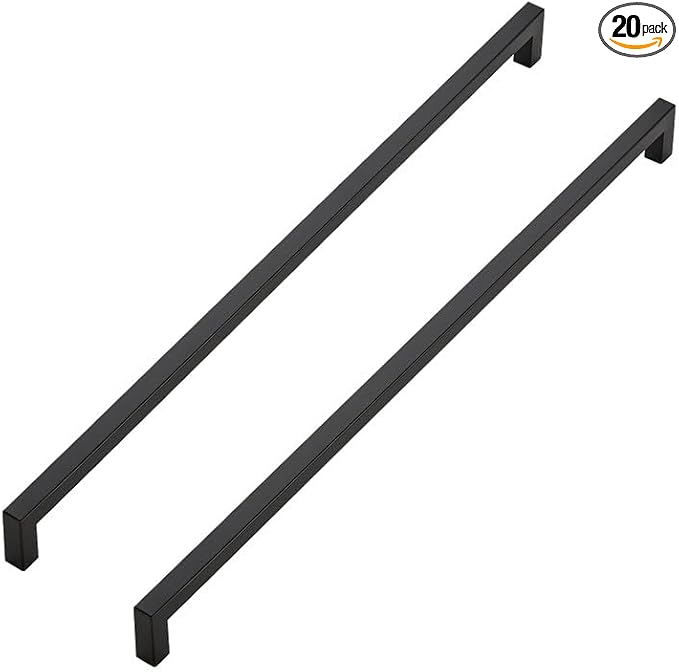 Ravinte 20 Pack Black Cabinet Pulls 18 Inch Square Kitchen Cabinet Handles Matte Black Kitchen Hardware for Drawer Pulls Drawer Handles Come with Screwdriver
