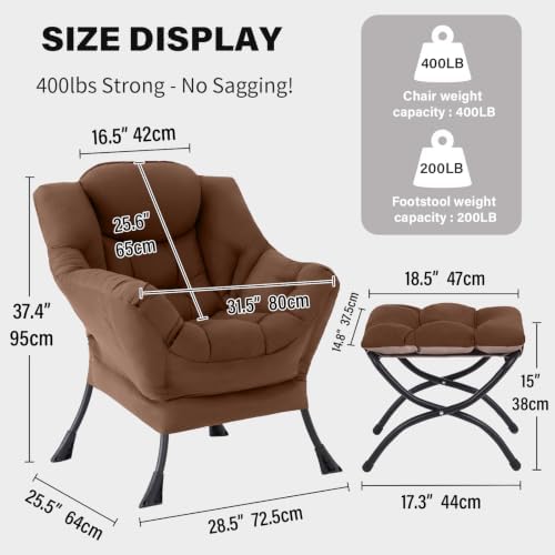 Tiita Lazy Chair with Ottoman, Comfy Reading Accent Chair, Brown - Image 2