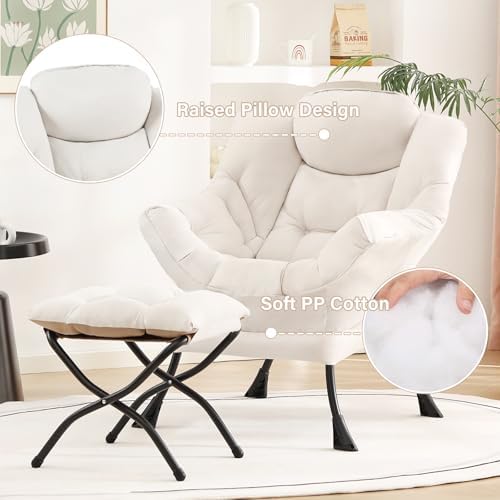 Tiita Lazy Chair with Ottoman, Comfy Reading Accent Chair, Beige - Image 4
