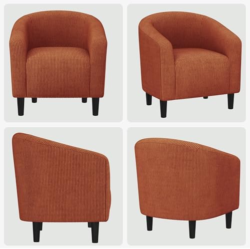 Yaheetech Small 25.5in Wide Corduroy Barrel Accent Chair, Brick Red - Image 5