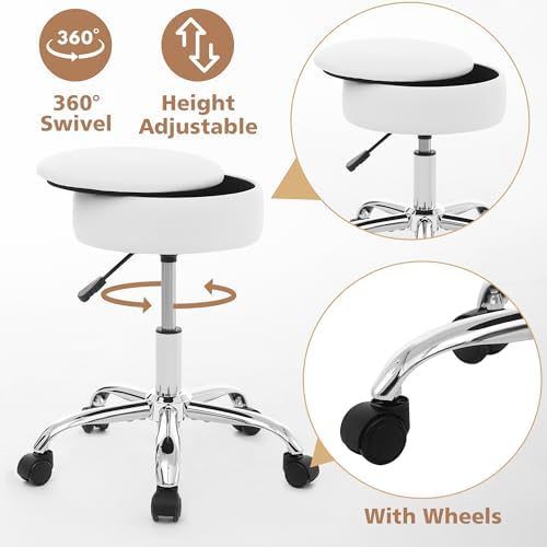 Adjustable Vanity Stool Storage Swivel Rolling Vanity Chair with Wheels - Image 7