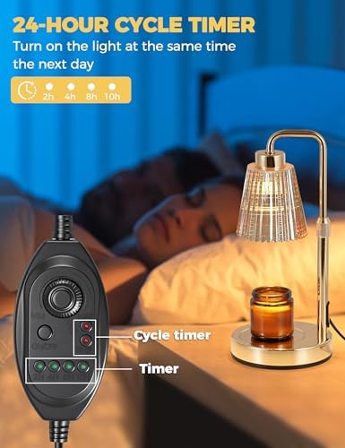 Gold Candle Warmer Lamp with 24h Cycle Timer, Dimmable Wax Melt Warmer - Image 4