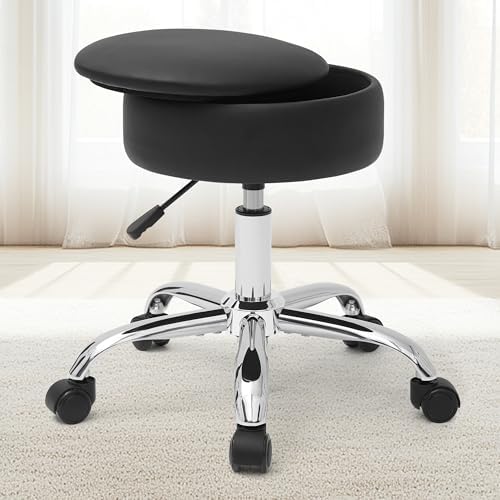 Adjustable Vanity Stool Storage Swivel Rolling Vanity Chair with Wheels by RUCUKEN