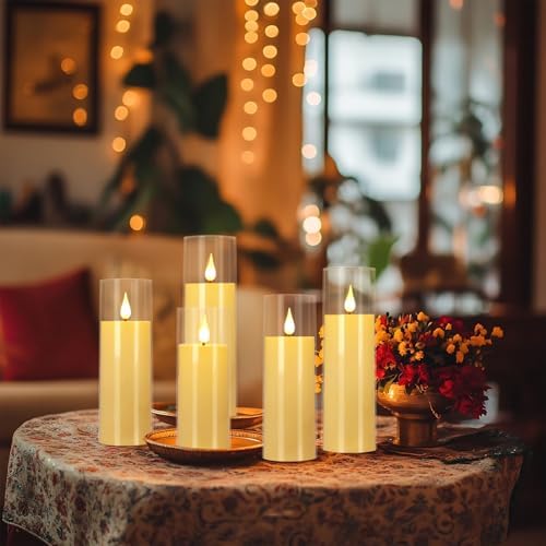 YOROXRG Flickering Flameless Candles Battery Operated with Remote,Led Pillar Candles with Realistic Moving Wick Candles for Halloween,Christmas,Home Decor Pack of 24 (D2.2 xH 5" 6" 7")(Ivory) - Image 4