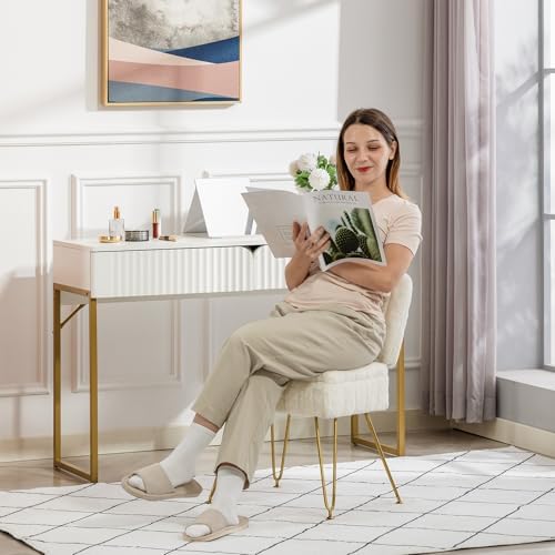 Vanity Chair with Storage | Comfy Ottoman with Folding Back - Image 4