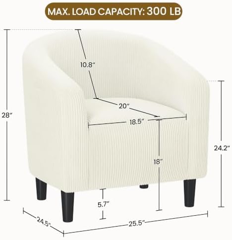 Yaheetech Small 25.5in Wide Corduroy Barrel Accent Chair for Bedroom, Beige - Image 3