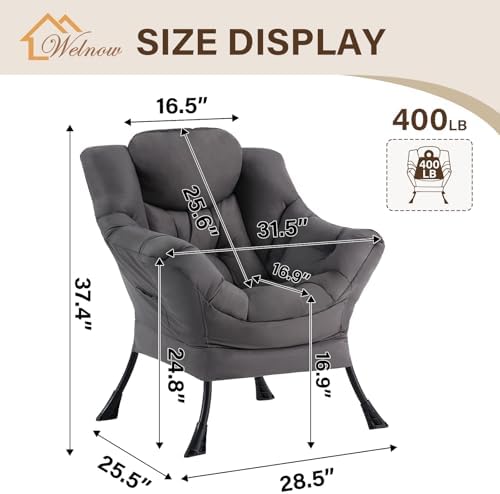 Welnow Lazy Chair for Adults，Modern Reading Accent Chair,Dark Grey Single - Image 3
