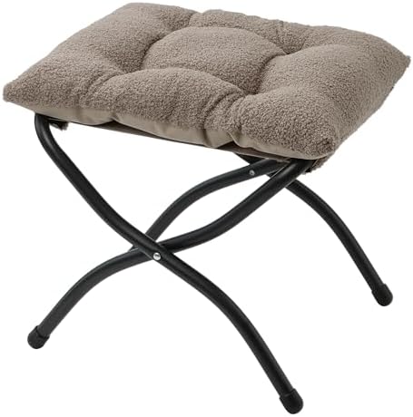 15"(H) Folding Ottoman, Foldable Footrest Stool, Portable Small Foot Stool for Couch, Collapsible Foot Rest Ottoman for Sofa, Padded Ottomans for Home, Living Room, Bedroom, Light Brown by MordchilHF