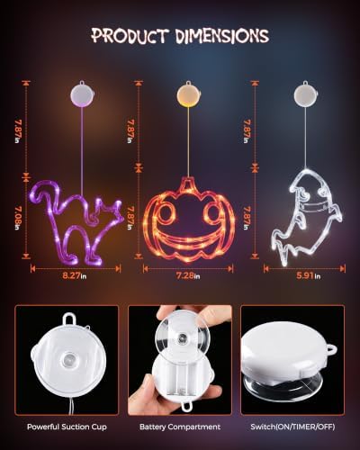 Minetom 3 Pack Halloween Windows Lights - Pumpkin, Ghost, Cat with Timer - Image 3