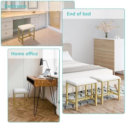 Small Vanity Stool, Cute Vanity Stools with Cushion, White Gold Makeup Vanity Chair for Small Spaces, Living Room, Bedroom, Bathroom, Entryway, Ottoman Foot Rest for Couch Sillas Modern - Image 6
