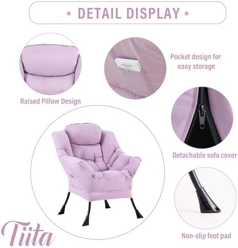 Tiita Lazy Chair with Ottoman, Comfy Reading Accent Chair, Purple - Image 5