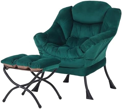 Welnow Lazy Chair with Ottoman, Reading Chair with Footrest,Dark Green by LifeGetsBetterWithWelnow