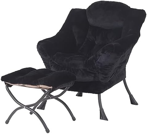 Welnow Lazy Chair with Ottoman, Reading Chair with Footrest, Jet Black by LifeGetsBetterWithWelnow
