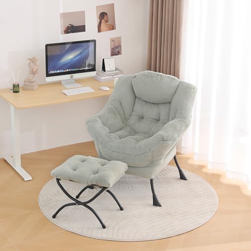 Tiita Lazy Chair with Ottoman, Comfy Reading Accent Chair, Plush Green - Image 2