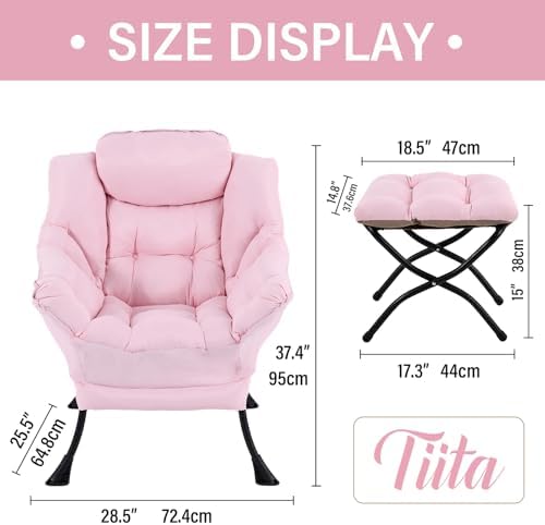 Tiita Lazy Chair with Ottoman, Comfy Reading Accent Chair, Pink - Image 5