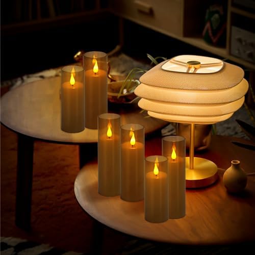 YOROXRG Halloween Decoration Flickering Flameless Candles Battery Operated Timer Led Pillar Candles with Realistic Moving Wick Candles for Home Decor 24 Pack (D2.2 xH 5" 6" 7")(Grey) - Image 5