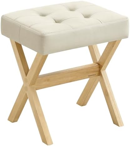 SONGMICS Makeup Stool, Padded Vanity Foot Rest, Solid Wood X Legs by SONGMICSbySONGMICSHOME
