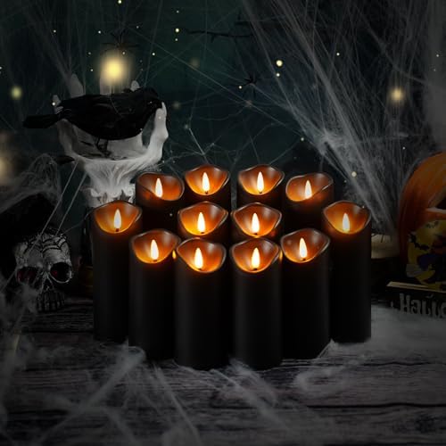 Nimiko Flameless Candles with Remote, Battery Operated Flickering Flameless Candles, LED Candles with Timer 2/4/6/8H, with Realistic LED Candles Set of 12 (D2.2 x H 5" 6" 7") (Black) - Image 6