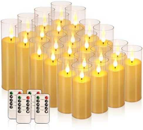 YOROXRG Flickering Flameless Candles Battery Operated with Remote,Led Pillar Candles with Realistic Moving Wick Candles for Halloween,Christmas,Home Decor Pack of 24 (D2.2 xH 5" 6" 7")(Ivory) by YOROXRG
