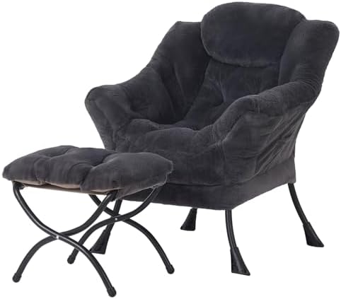 Welnow Lazy Chair with Ottoman, Reading Chair with Footrest, Navy Blue by LifeGetsBetterWithWelnow