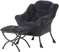 Welnow Lazy Chair with Ottoman, Reading Chair with Footrest, Navy Blue by LifeGetsBetterWithWelnow