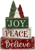 Lineshading 4 Pcs Christmas Table Decor, Wooden Tree Block Sign Home Tray by Lineshading