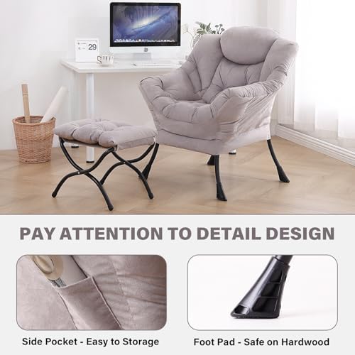 Tiita Modern Lazy Chair with Ottoman, Large Accent Armchair, Leisure Sofa Armchair with Footrest for Bedroom, Living Room, and Dorm Rooms - Image 5