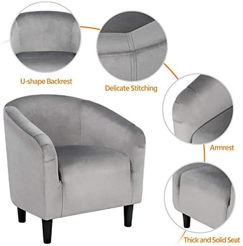 Yaheetech Small 25.5in Wide Velvet Barrel Accent Chair for Bedroom, Gray - Image 6