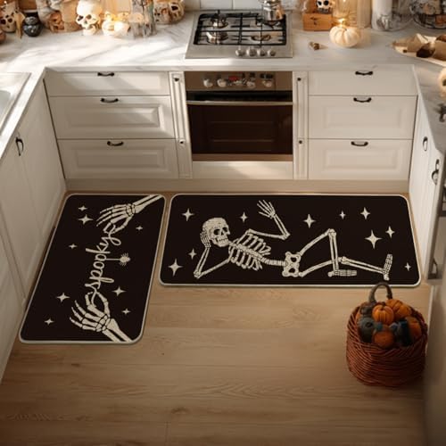 Artoid Mode Skeleton Black Halloween Kitchen Mats Set of 2-24x35+24x59 - Image 2