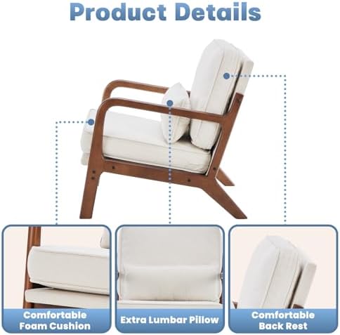 DUMOS Mid Century Accent Chairs Set of 2, 16'' Seat Height Lounge Chair - Image 4