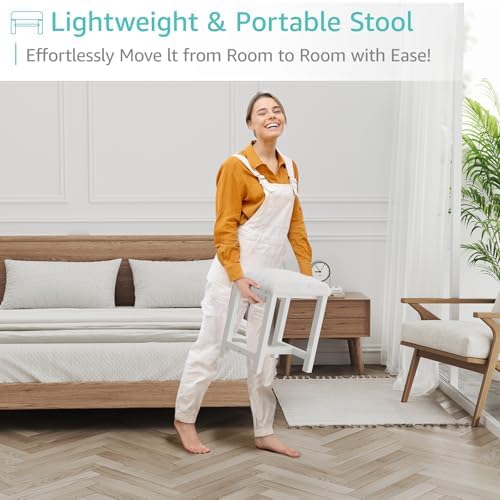 Small Plush Vanity Stool, Cute Vanity Stools with Soft Faux Rabbit Fur Cushion, White Makeup Vanity Chair for Small Spaces, Living Room, Bedroom, Entryway, Ottoman Foot Rest for Couch Sillas Modern - Image 7