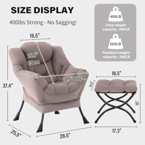 Tiita Lazy Chair with Ottoman, Comfy Reading Accent Chair, Khaki - Image 2