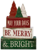 Lineshading 4 Pcs Christmas Table Decor, Wooden Tree Block Signs Home by Lineshading