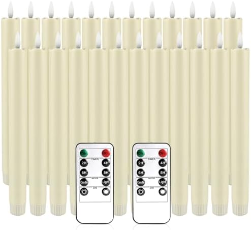YOROXRG 24 Pack LED Flameless Taper Candles with Timer, Dripless Fake Candlesticks with 3D Flickering Flame, 9.6 Inches White Window Candle for Fireplace Christmas Halloween（Ivory） by YOROXRG
