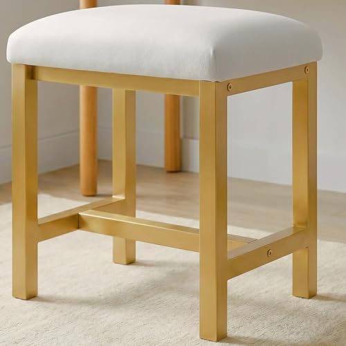 Small Vanity Stool, Cute Vanity Stools with Cushion, White Gold Makeup Vanity Chair for Small Spaces, Living Room, Bedroom, Bathroom, Entryway, Ottoman Foot Rest for Couch Sillas Modern by KAI-ROAD