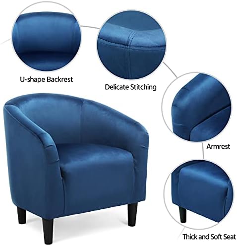 Yaheetech Small 25.5in Wide Velvet Barrel Accent Chair Bedroom, Pagoda Blue - Image 5