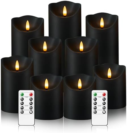 Nimiko Flameless Candles with Remote, Battery Operated Flickering Flameless Candles, LED Candles with Timer 2/4/6/8H, with Realistic LED Candles Set of 9 (D3 x H 3" 4" 5" 6" 7") (Black) by Nimiko