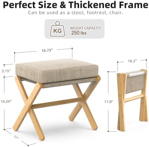 BAMBOOHOMIE Foldable Foot Stool Ottoman, Modern Foot Rest with Bamboo X Legs & Thick Foam Cushion, Folding Foot Stools Small Padded for Bedroom Living Room, Footstool for Chair Couch (Natural - Brown) - Image 3