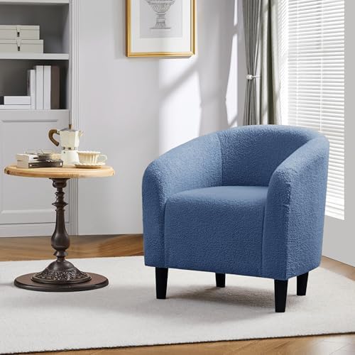Yaheetech Small 25.5in Wide Sherpa Barrel Accent Chair for Bedroom, Blue - Image 4