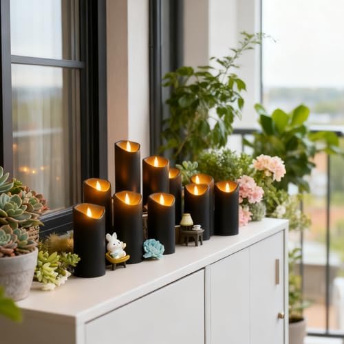Nimiko Flameless Candles with Remote, Battery Operated Flickering Flameless Candles, LED Candles with Timer 2/4/6/8H, with Realistic LED Candles Set of 24 (D2.2 x H 5" 6" 7") (Black) - Image 5